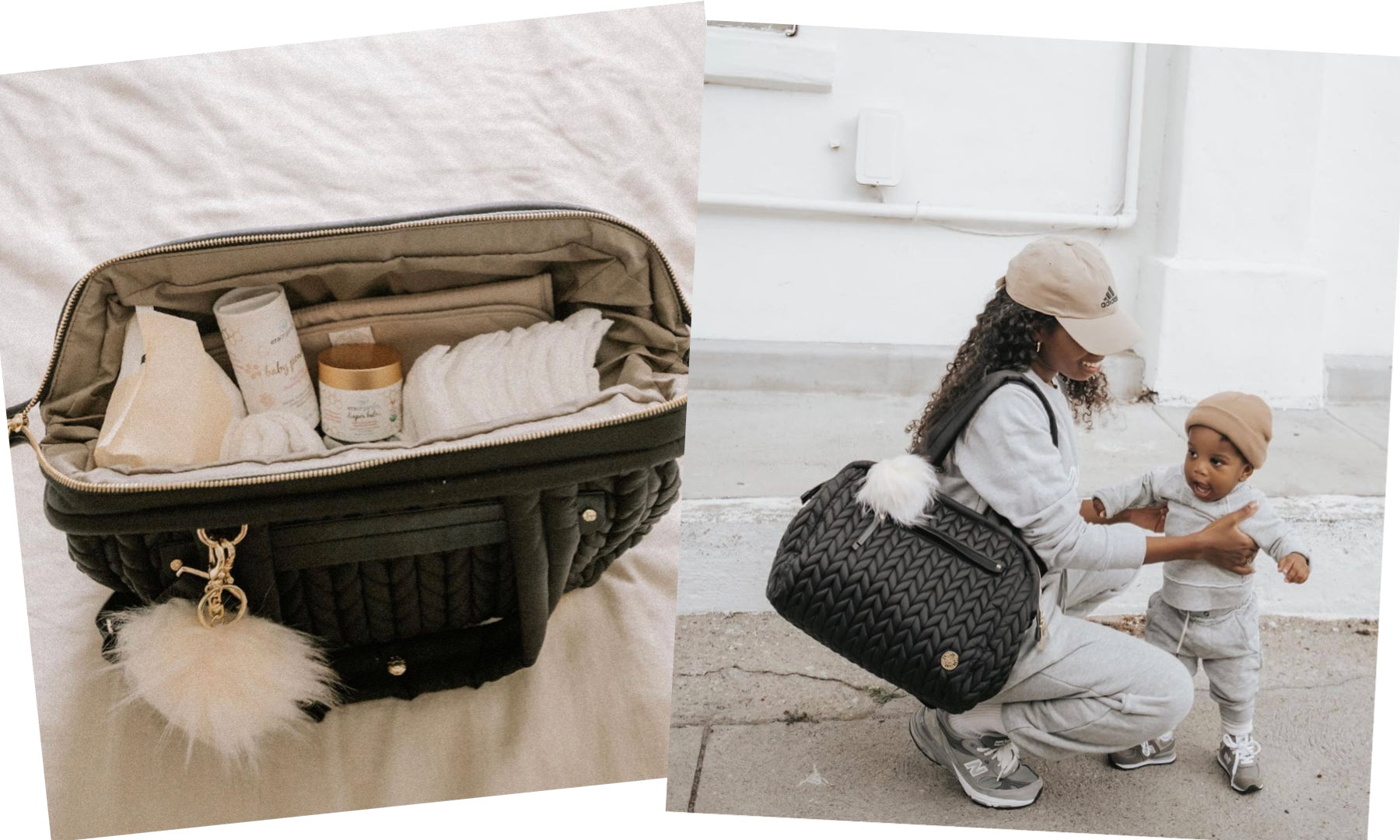 Enocha shares how she packs her HAPP Paige Carryall Black, and models it while on the go with her son.