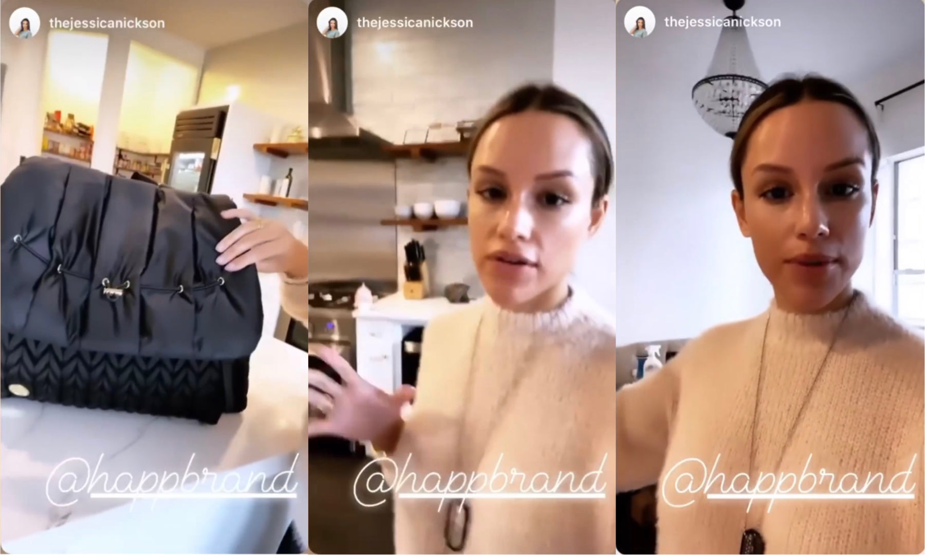 Stills from Reality star Jessica Nickson's IG stories showing off her HAPP Levy Backpack in Black