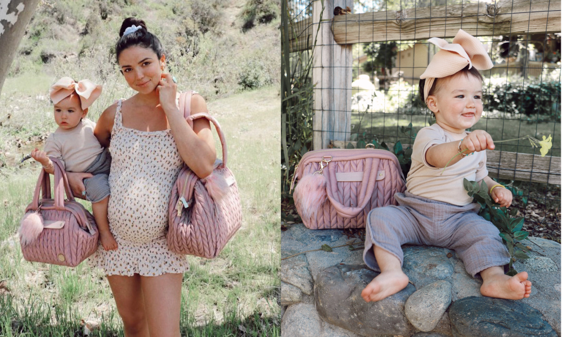 Reality star and influencer Bekah Martinez models her HAPP Paige Mini Rose, with her daughter and while pregnant with her son