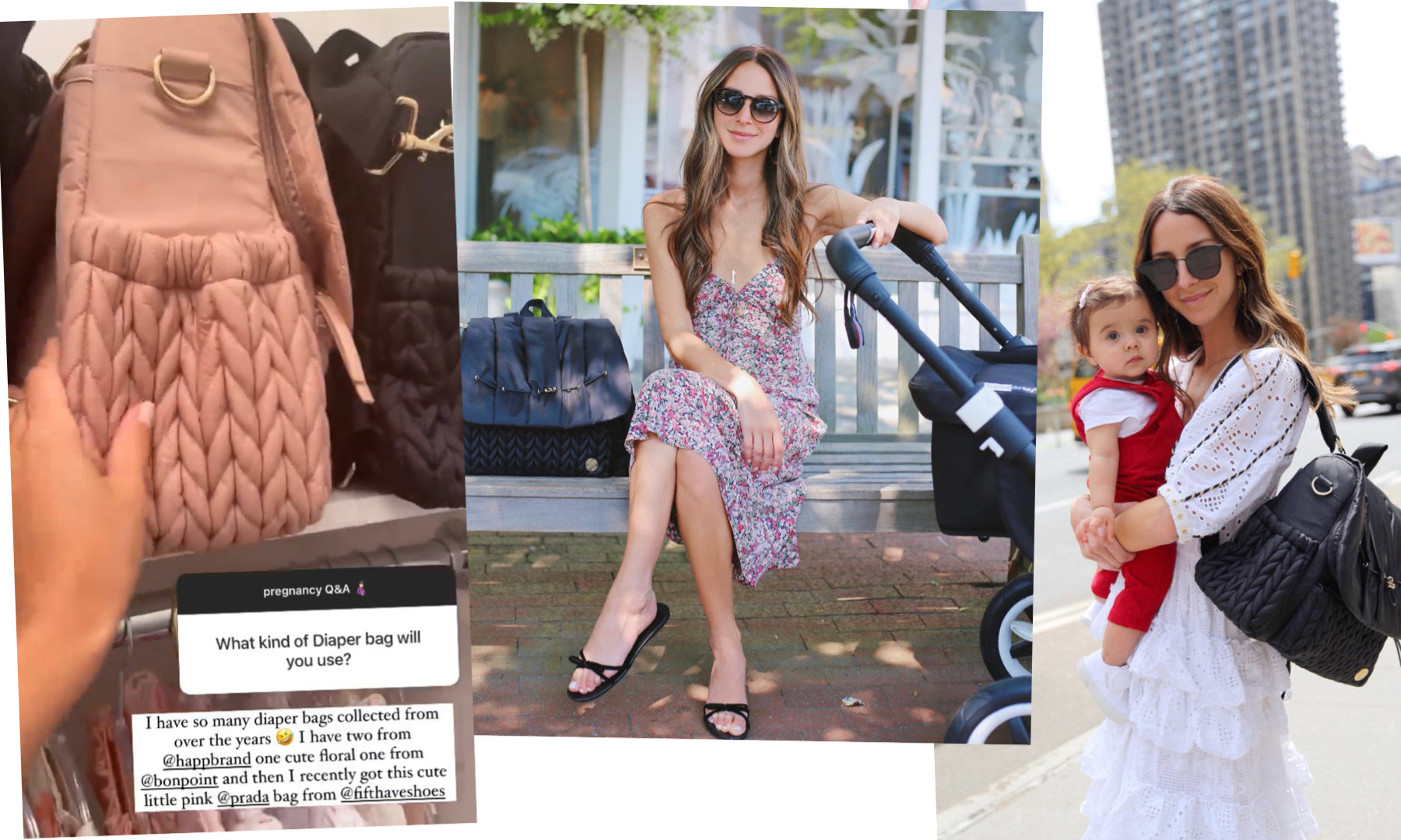 Mom influencer Arielle Charnas models the HAPP Levy Backpack in Black and shows her collection including Levy Rose around NYC.