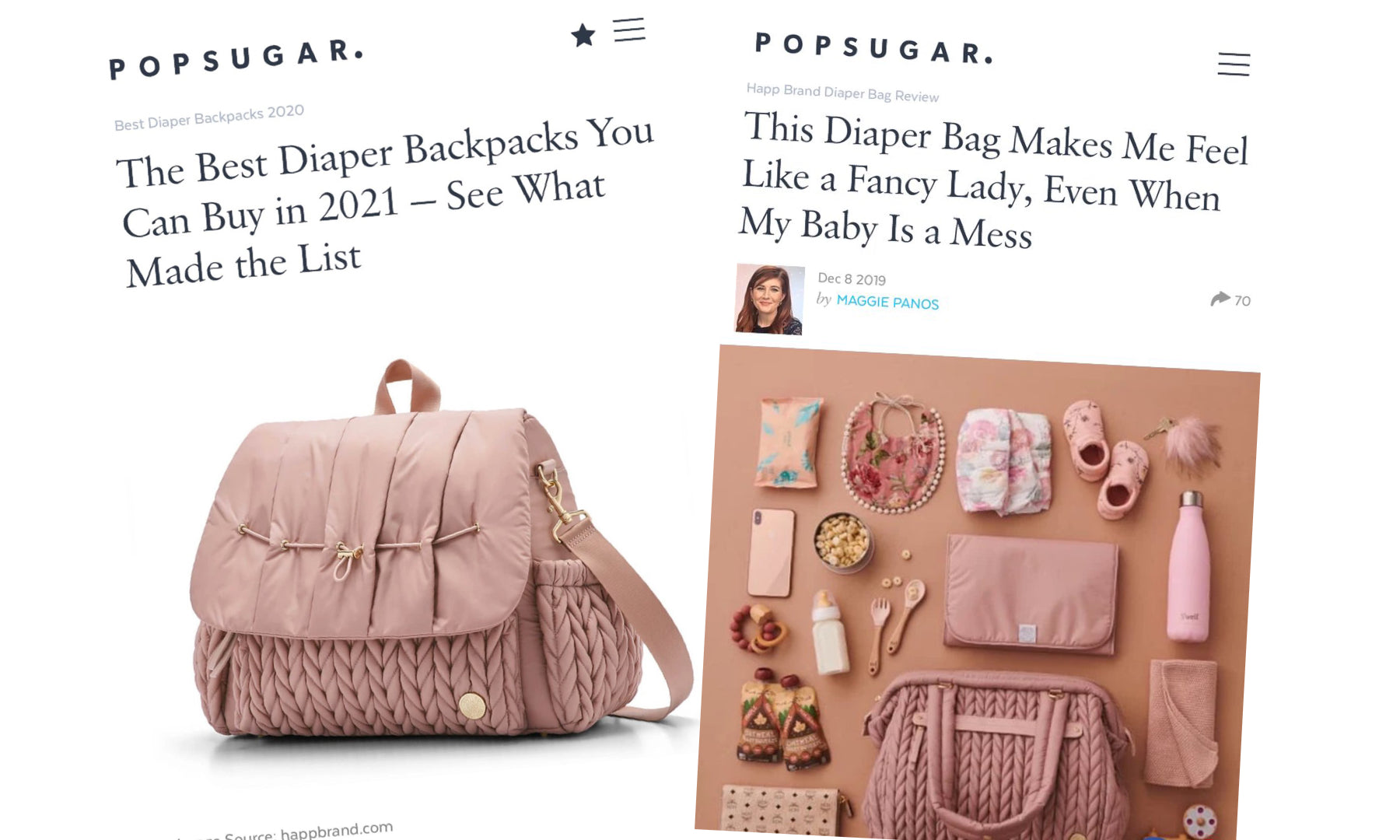 Popsugar article, Best Diaper Bags You Can Buy, featuring Levy Rose and Paige Carryall Rose