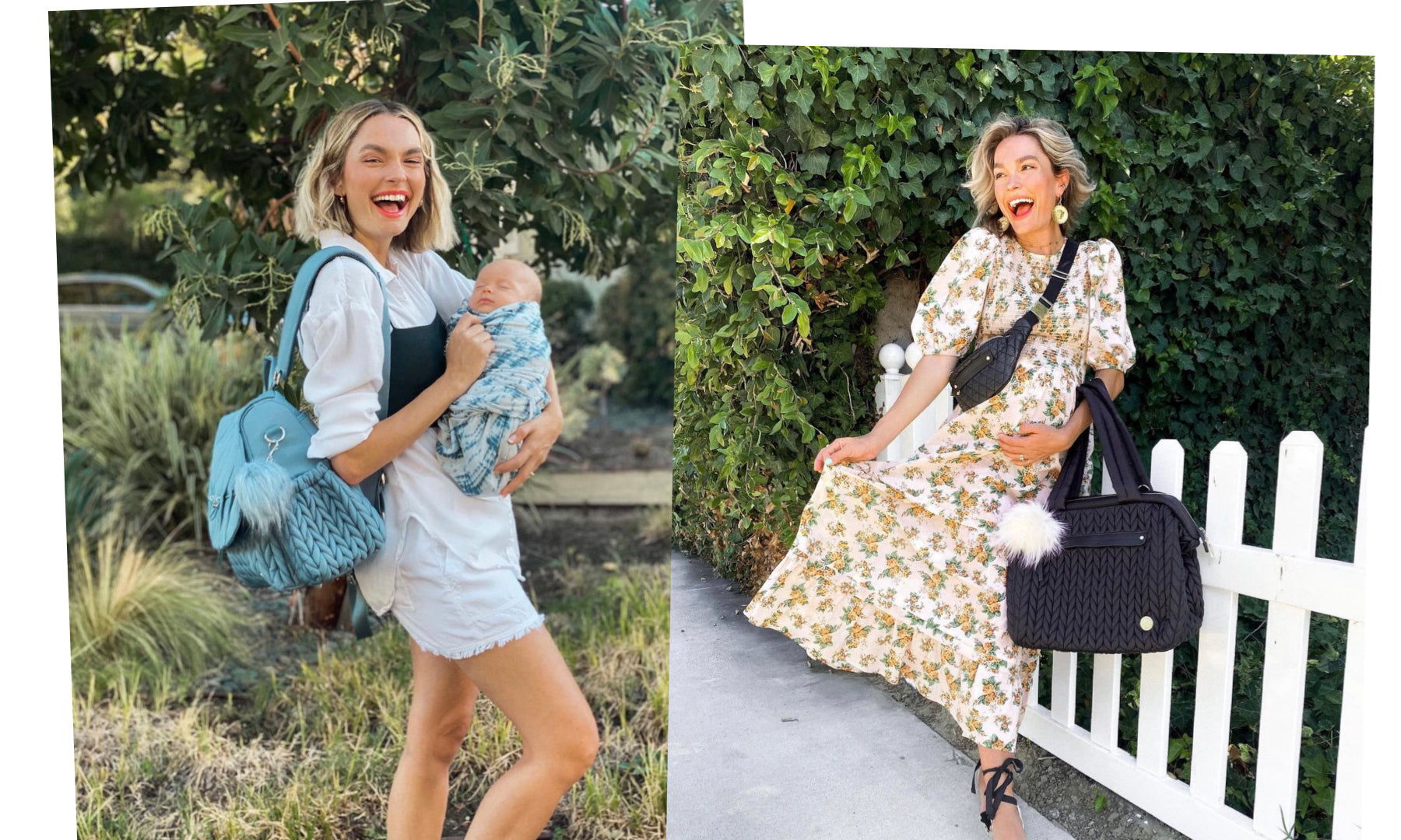 Influencer Quigley Goode shares how she styles her HAPP Levy Backpack in Ash Blue and Paige Carryall in Black, with her son.