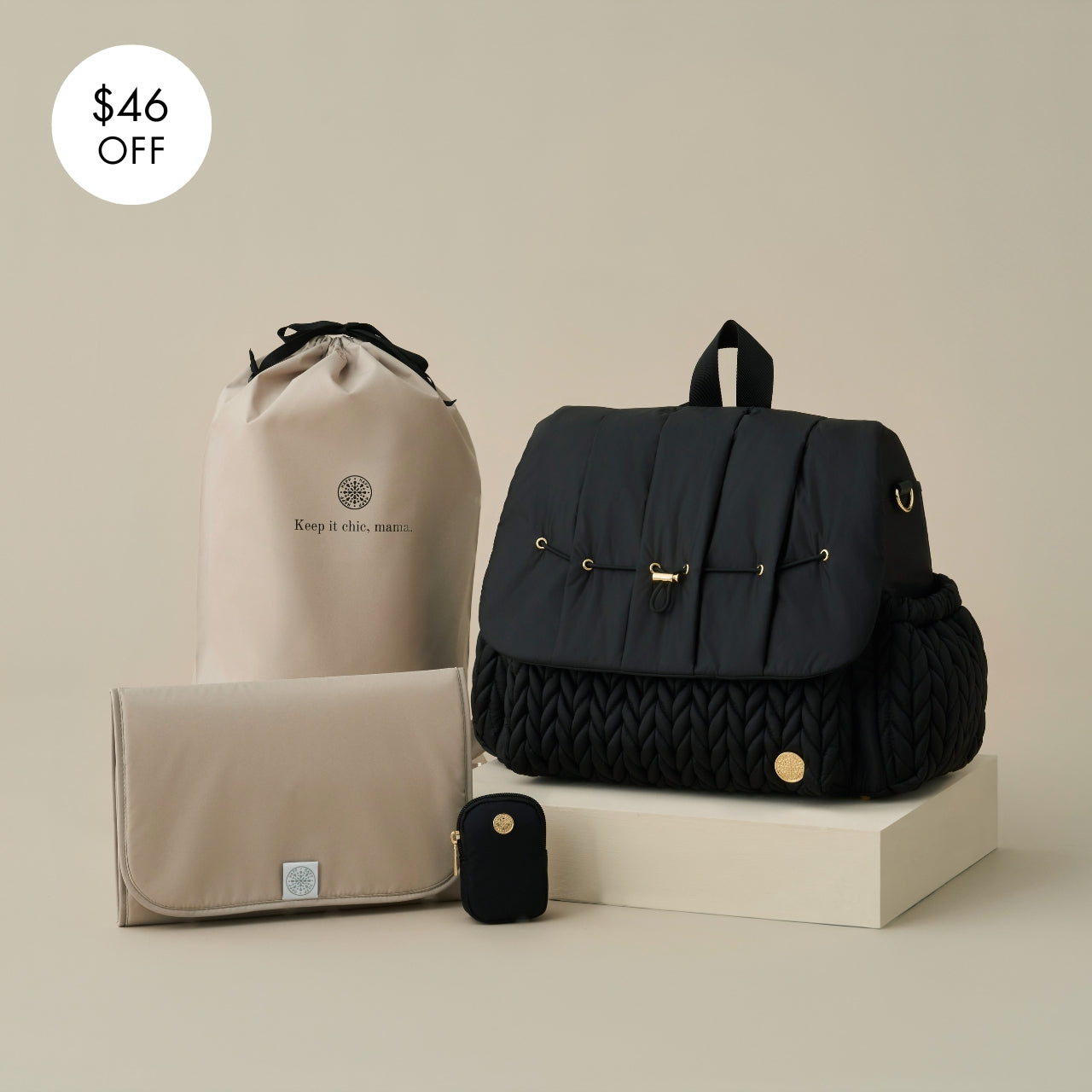 Levy Stylish Diaper Backpack - Black Herringbone