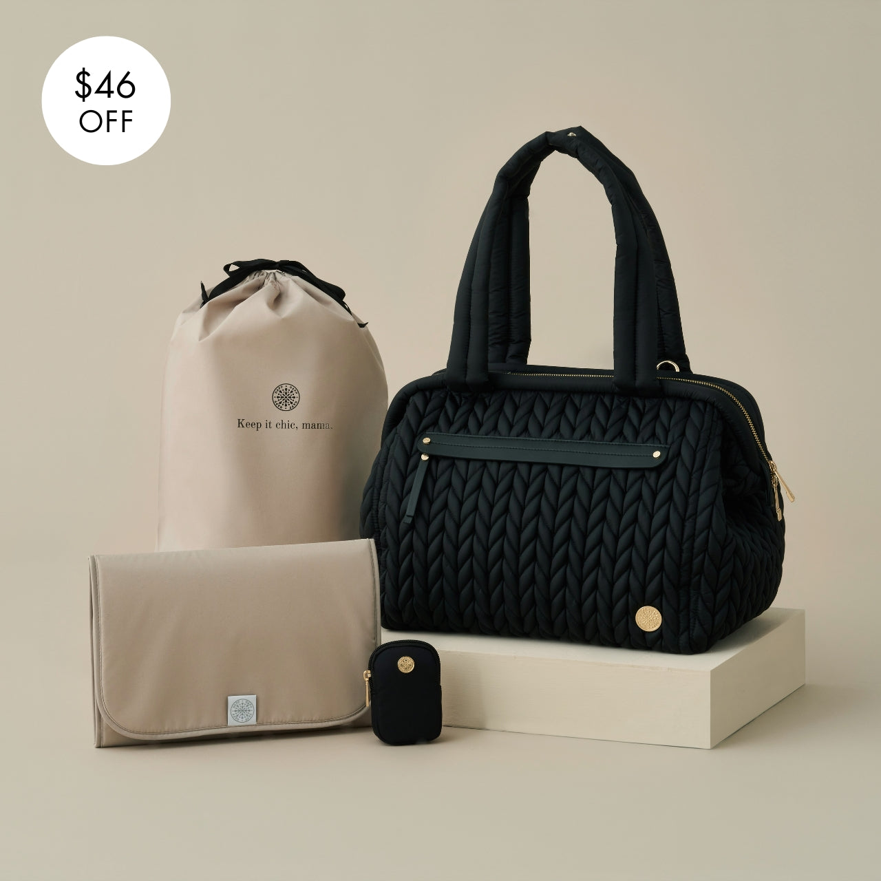 Happ brand マザーズバッグ HAPP Paige Carryall Diaper Bag - Black Herringbone